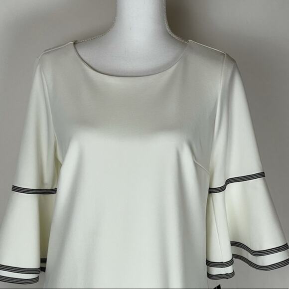 Sharagano White with Black Striped Ribbon Detail Feminine Dress NWT Size 6 - Picture 4 of 13